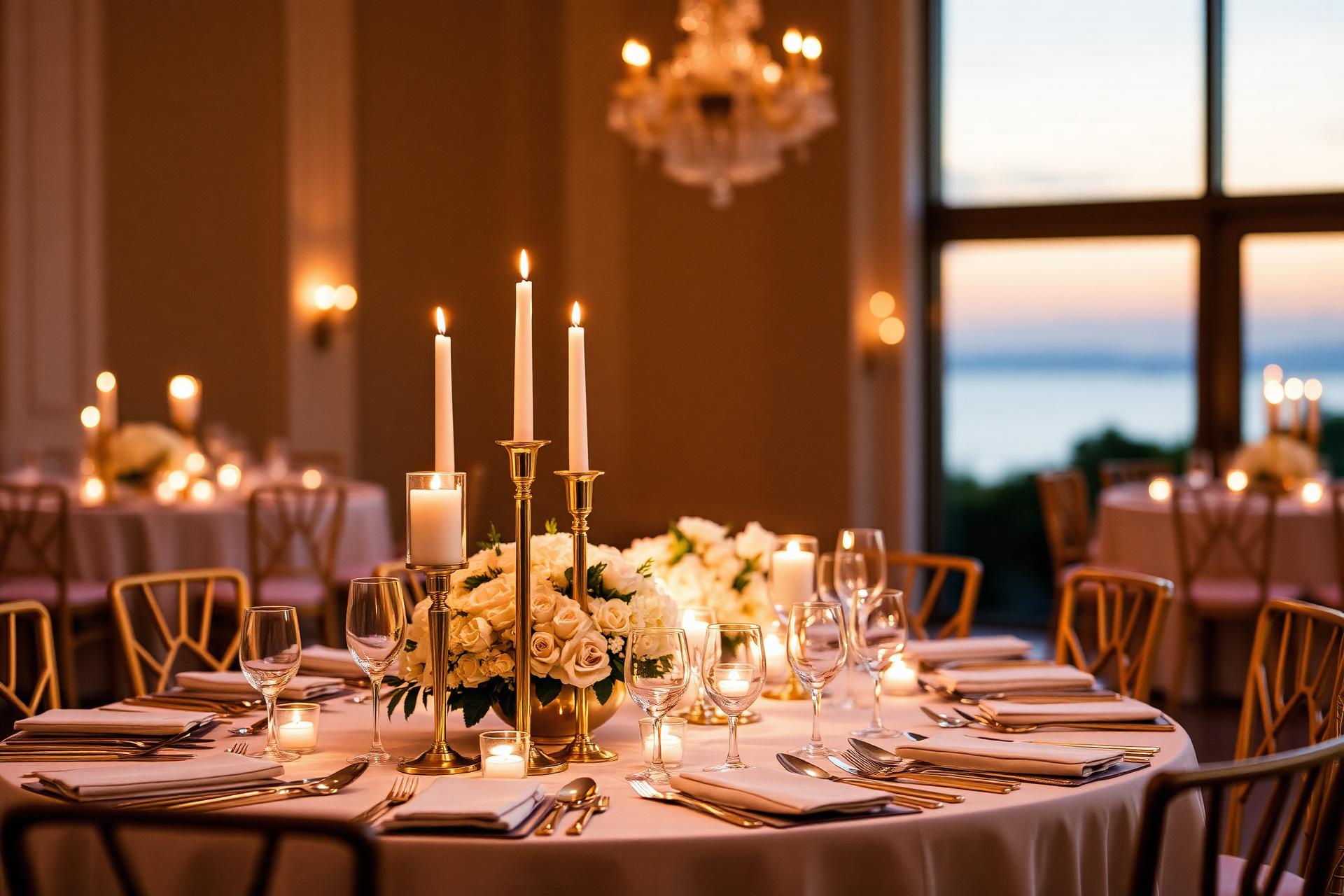 Elegant candlelit table setting at a luxury reception